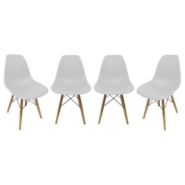 Imagem de Cadeira Eiffel Charles Eames Adulto 81cm com Pés em Eucalipto Jantar Área Gourmet Jt Home (ASSENTO BRANCO, 4 CADEIRAS)