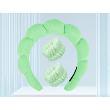 Imagem de 3 conjuntos de faixas de cabeça de spa para lavar o rosto e cuidados com a pele facial, conjunto de bandanas de tecido felpudo para maquiagem inchada para máscara de lavagem facial, faixa de cabeça