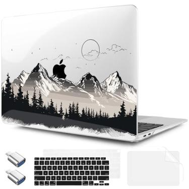 Imagem de TWOLSKOO Capa para MacBook Air de 13,3 polegadas 2021 2020 2019 2018 versão M1 A2337 A2179 A1932 com Touch ID, capa rígida de plástico e capa de teclado e adaptador tipo C, Mountain View