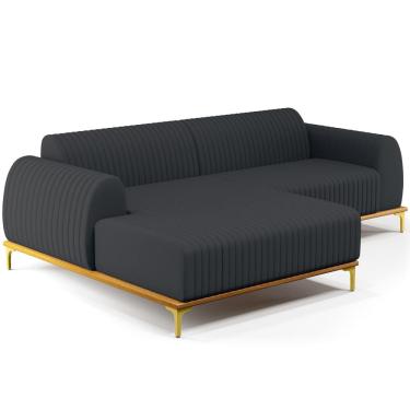 Imagem de Sofá 3 Lugares com Chaise Esquerdo Sala de Estar Molino 230cm D02 Linho Chumbo D-465 - Lyam Decor