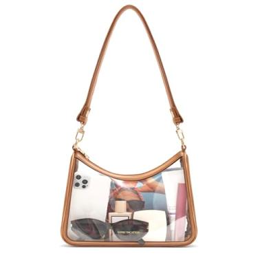 Imagem de LONG VACATION Bolsa transparente para eventos de estádio, bolsa de ombro com zíper antirroubo e porta-cartão RFID feminina para concertos em estádios, Marrom, Tendência