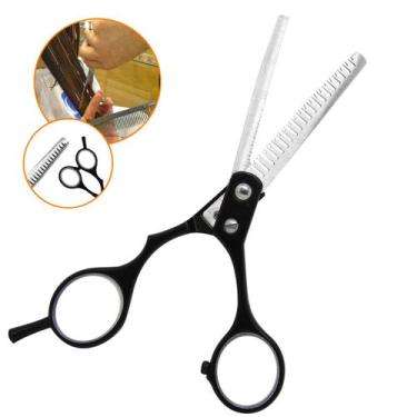 Imagem de Tesoura Profissional Dentada Cabeleireiro Barbeiro Cabelo - DS, Preto