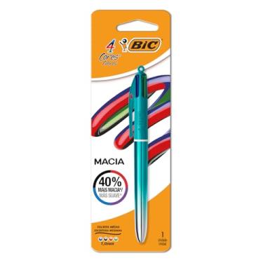 Imagem de 525681 - Caneta Escrita Média Retrátil, BIC, 4 Cores Macia, Corpo Degradê Metálico Verde, 1 Unidade