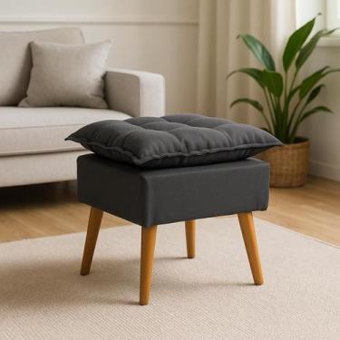 Imagem de Banqueta Onix Puff Apoio Para Pés Retrô Pé Palito Suede Cinza D26 - Es