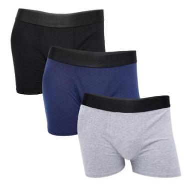 Imagem de Kit 3 Cuecas Boxer Lisa Confortáveis Algodão - Glaf, Preto azul cinza,