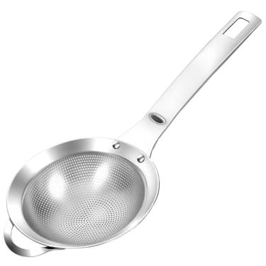 Imagem de 2 coadores de peneira de malha fina de aço inoxidável pequeno coador de malha com alça orifício de perfuração micropeneira de metal para cozinha, suco, chá, panificação, filtro de alimentos, arroz