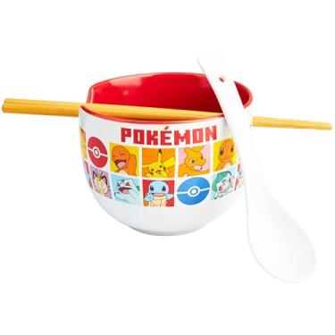 Imagem de Get Trend Conjunto de 3 peças Pokémon Ramen Bowl com pauzinhos de bambu, colher para crianças, adolescentes e adultos, tigela de macarrão de 590 ml, segura para micro-ondas, presentes de pikachu para