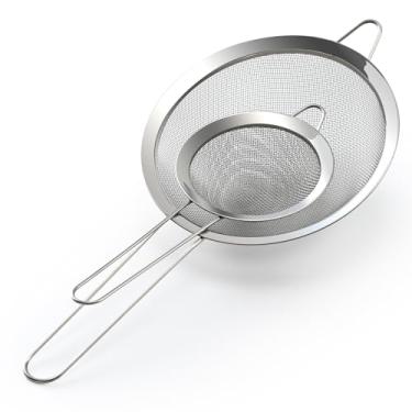 Imagem de Luckyiren Conjunto de peneiras de malha fina, aço inoxidável, 15 e 9 cm, com alças de aderência para cozinha, peneiração de alimentos, macarrão, arroz