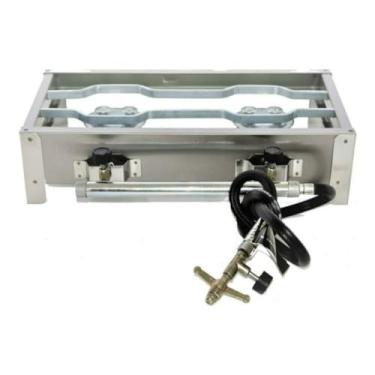 Imagem de Fogão portátil de acampamento com duas bocas e grelha de aço inoxidável de alta pressão de nível semi-industrial (E005 - Sem Chapa)