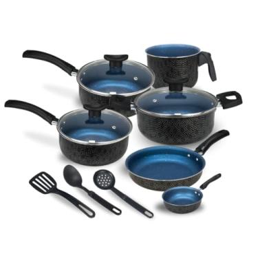 Imagem de Jogo de Panelas 9 Peças Teflon Antiaderente com Tampa de Vidro (Safira Black)