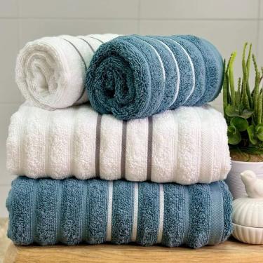 Imagem de Jogo De Toalhas Wave 4 Peças 100% Algodão Fio Penteado Braco-azul Indigo