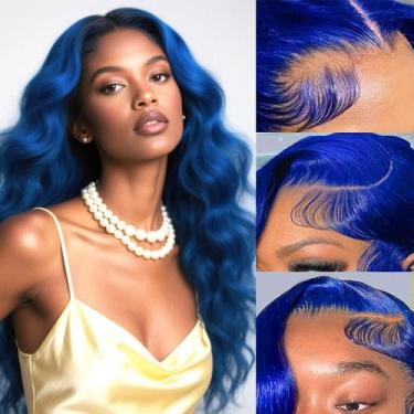 Imagem de Peruca WAQI 24" de renda azul frontal, cabelo humano, onda corporal