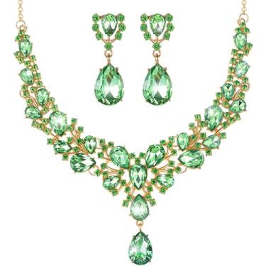 Imagem de Hicarer Conjunto de joias de cristal em forma de gota de noiva para mulheres, colar e brincos de casamento, one size, Metal, Sem Pedra Preciosa