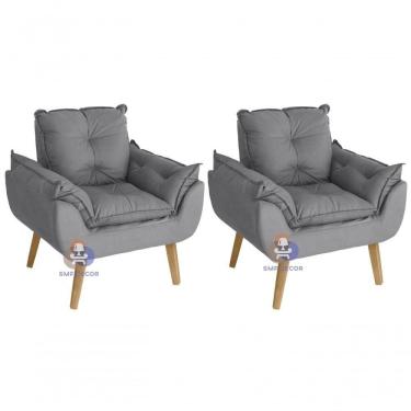 Imagem de Kit 02 Poltrona Decorativa Opala Cinza