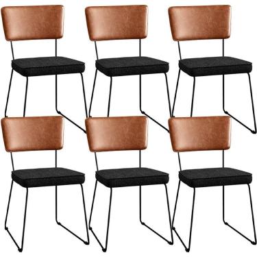 Imagem de Kit 06 Cadeiras L02 Couríssimo Camel Linho Chumbo