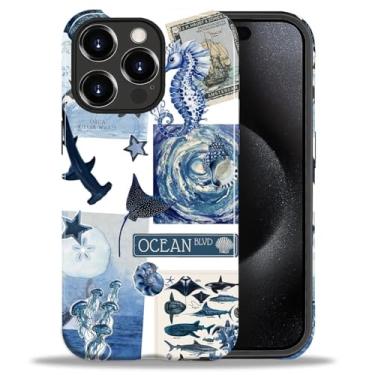 Imagem de Flivro Capa para iPhone 15 Pro Max, 2 em 1 PC capa rígida de silicone amortecedor interno anti-arranhões capa de corpo inteiro à prova de choque design fino baleia água-viva tartaruga colagem