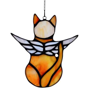 Imagem de Suncatcher memorial de gato laranja com asas de anjo, enfeite de acrílico para pendurar janela 4,5, presente de simpatia para perda de animais de estimação