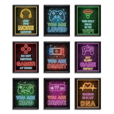 Imagem de SAMHOU Arte de parede em tela de sala de jogos de 9 peças, pôsteres legais de jogos, pinturas a óleo, imagem impressa de videogame para quarto de meninos, quarto de crianças, decoração de casa de
