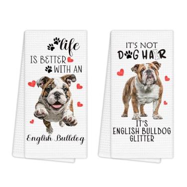 Imagem de EGBTL Conjunto de 2 toalhas de cozinha para buldogue inglês, decoração de buldogue inglês, toalhas de mão engraçadas para cães, decoração de banheiro, presentes para amantes de cães, donos, mulheres