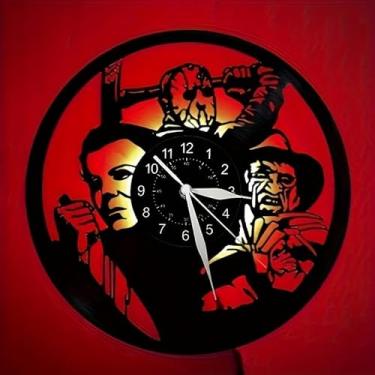 Imagem de Relógio de parede com disco de vinil, design de tema de música moderna, silhueta preta, formato redondo, 30,5 cm, arte de decoração de casa