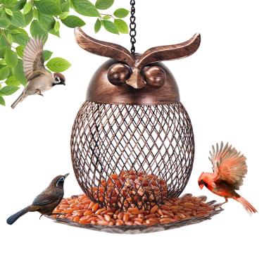 Imagem de QZLOHOM Alimentador de pássaros para ambientes externos, metal à prova de esquilos, decoração de pássaros selvagens para pendurar fora do jardim, bonito em forma de gato