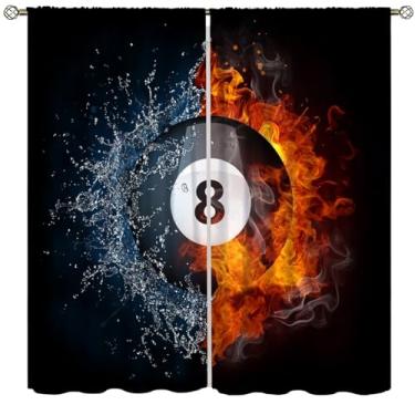 Imagem de Fblifil Cortina de bilhar adolescente mágica água e fogo design de piscina com oito bolas impressas cortinas de janela com bolso para varão, para decoração de quarto e sala de estar, 106,7 cm L x