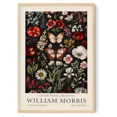 Imagem de William Morris Wall Art Tela Borboleta Escura Impressão Botânica Vintage William Morris Pôster Floral Dark Academia Animal Wall Art Insetos Plantas Borboleta Imagens Decoração Sala de Estar 40 x 61 cm