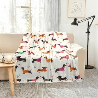 Imagem de Cobertor de flanela Dachshund 127 x 152 cm - Manta macia e aconchegante para sofá/cadeira/cama, decoração de casa de dachshund, presente para amantes de cães, mulheres, família