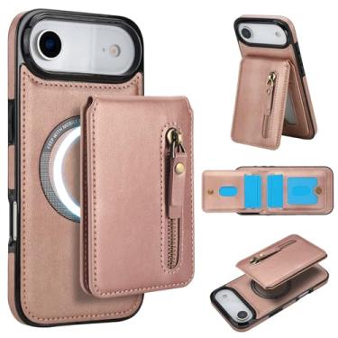 Imagem de DMaos Capa para iPhone Air com capa para cartão separável, compatível com Magsafe, suporte de cartão de identificação de couro PU, clássico para iPhoneAir 2025 de 6,5 polegadas - rosa
