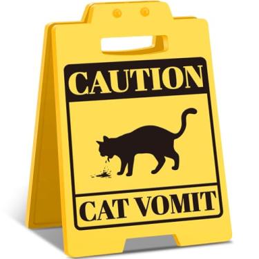 Imagem de CUTHOLLOW Placa de cuidado de vômito de gato - 10 cm x 16 cm impressão dupla face engraçada placas de mesa decoração gato vômito mordaça presente para amantes de gatos, pai e mãe e entusiastas do