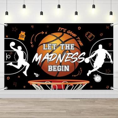 Imagem de AIBIIN Tema de basquete Let The Madness Begin Decorações de festa loucura basquete esportes festa suprimentos para uso interno ao ar livre 179 x 110 cm
