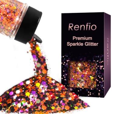 Imagem de Renfio Purpurina holográfica, laranja, roxo, laser, preto, misto grosso, flocos de lantejoulas hexagonais para festivais - abóbora Halloween