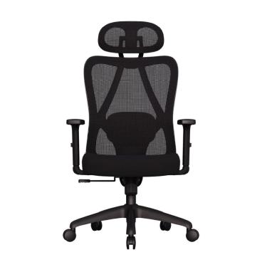 Imagem de Cadeira de Escritório Ergonômica Premium Revestida Encosto Ajustável Apoio Lombar e Cabeça Samaia Preto