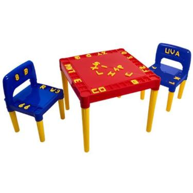 Imagem de Mesa Mesinha Infantil Plástico Didática Com 2 Cadeiras Menino Menina L