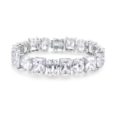 Imagem de MDFUN Pulseira de tênis feminina banhada a ouro branco 14K 14 mm x 10 mm redonda e quadrada com zircônia cúbica – joia elegante tamanho para presente de 19 cm, 7.5 inhces, Latão, Zircônia cúbica