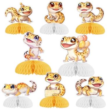 Imagem de JOYMEMO 8 Pieces Leopard Gecko Honeycomb Centerpieces for Tables, Cartoon Leopard Gecko Party Decoration Teens Adults, Double Sided Funny Reptile Animal Table Toppers for Baby Shower Party Supplies