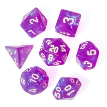 Imagem de VVPESCA Purple DND Dice Set of 7 – Polyhedral Dice Set for TTRPGs,Dungeons and Dragons,Role Playing Games and Other Table Games– D20 System Dice (Sequin Purple)