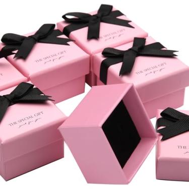 Imagem de 24 caixas de presente de joias, caixa de presente de papelão, caixa de presente quadrada rosa para anel de crachá broche brinco exibição (rosa)