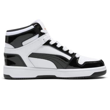 Imagem de PUMA Tênis feminino Rebound Layup Mid, Puma Branco/PUMA Preto/PUMA Team Gold, 39