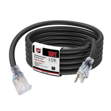 Imagem de Cabo de extensão EP 15 pés iluminado ao ar livre 10/3 SJTW 15A 125V