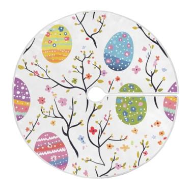 Imagem de GUIJI Saia de árvore de Natal com 3 ovos e galhos coloridos, tapete de cobertura de base de árvore grande de 120 cm - Decorações de Natal para ambientes internos e externos