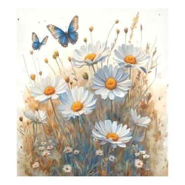 Imagem de Blueangle Aquarela Prado Margaridas Capa de Ímã para Lava-louças, Decoração Frontal de Lava-Louça, Decalques de Armário Doméstico, Adesivos Eletrodomésticos, 58 cm C x 66 cm Adesivo Magnético