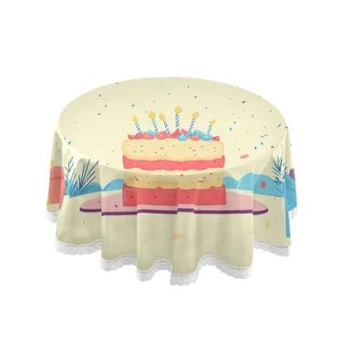 Imagem de SEHANY Toalha de mesa redonda para festa de feliz aniversário de 152 cm, tecido lavável sem rugas, toalha de mesa redonda com decoração de renda para decoração de aniversário de restaurante