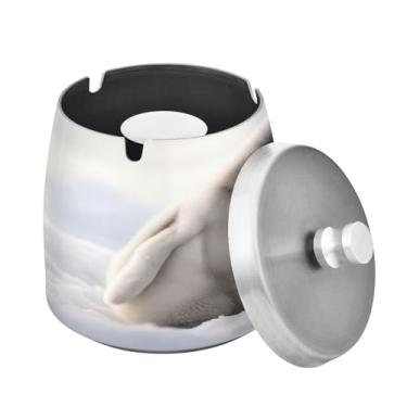 Imagem de Blueangle Cinzeiro de dois pinguins com tampa para cigarros, à prova de vento/chuva, aço inoxidável, sem fumaça, inodoro, cinzeiro para uso interno ou externo (530)