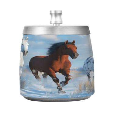 Imagem de SEHANY Cinzeiro majestoso para cavalos de corrida com tampa para cigarro, à prova de vento, sem fumaça, aço inoxidável, cinzeiro para uso interno, externo, grande, inodoro, para fumantes, decoração de