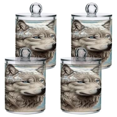 Imagem de ATTX Dispensador de suporte Qtip White Wolf para bola de algodão, cotonete, frasco de boticário de plástico transparente, pote de armazenamento de cozinha para decoração de casa, pacote com 4 (789)