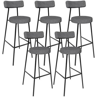 Imagem de Kit 05 Banquetas Altas Cozinha Bar Sala De Jantar Em Aço Milão L02 Linho Cinza Escuro - Lyam Decor
