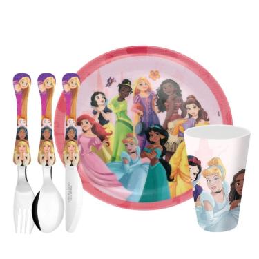 Imagem de Jogo Refeição Infantil Princesas Disney 5 Peças Prato, Copo e Talheres