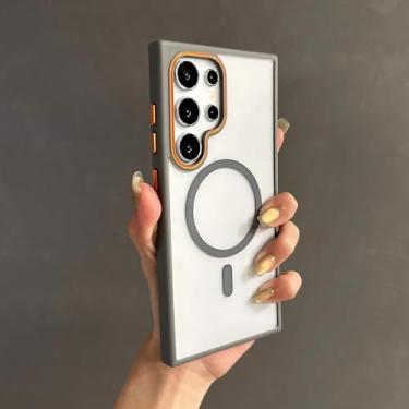 Imagem de HJZSZX Capa protetora de luxo transparente à prova de choque para S24Plus, armadura magnética, cor vibrante (para S24Plus/cinza)