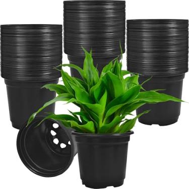 Imagem de Woozettn 120 potes de plástico flexível para berçário, vasos de plástico macio de 10 cm com orifícios de drenagem, vaso de mudas de jardim para suculentas, transplante, mudas (preto)